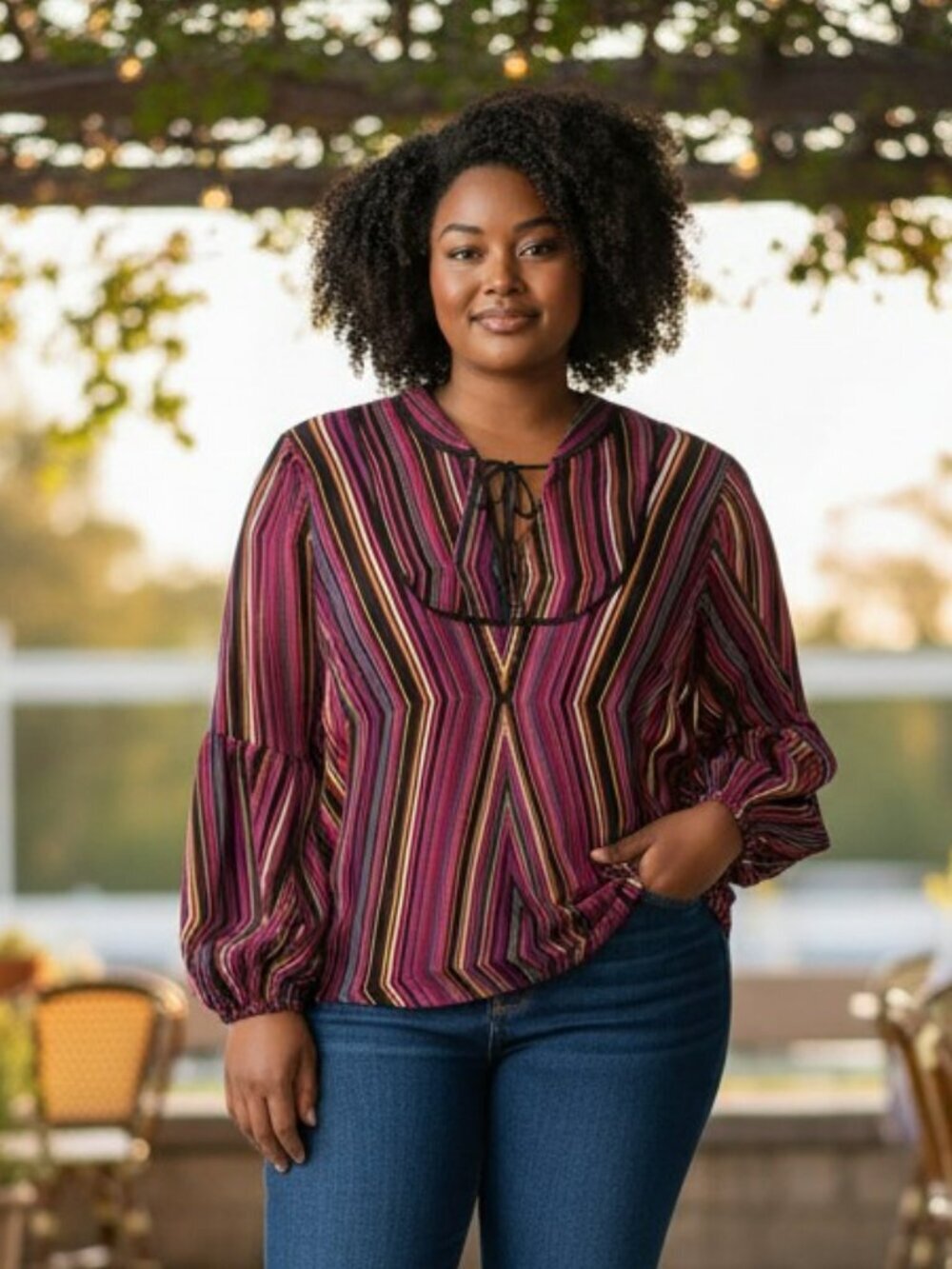 New Maurices Size 0 14 Multicolor Geometric Long Sleeve Pullover Blouse Shirt